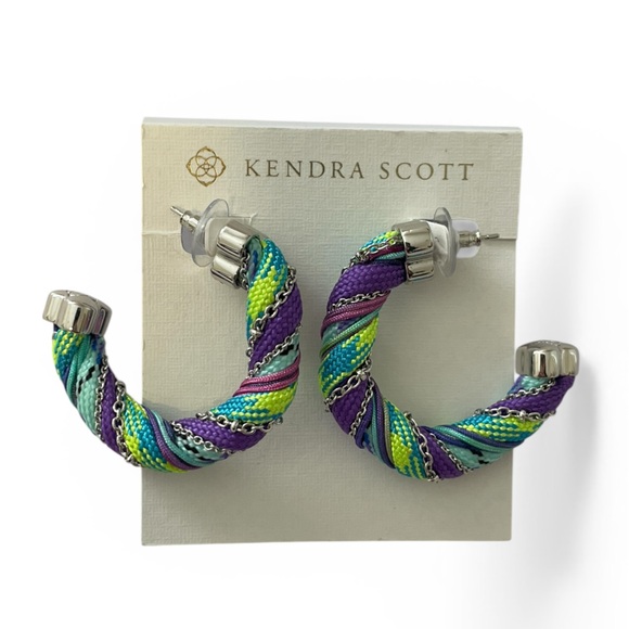 Kendra Scott Jewelry - NEW Kendra Scott Masie Corded Large Hoop Earrings Silver Multicolor Pierced $98